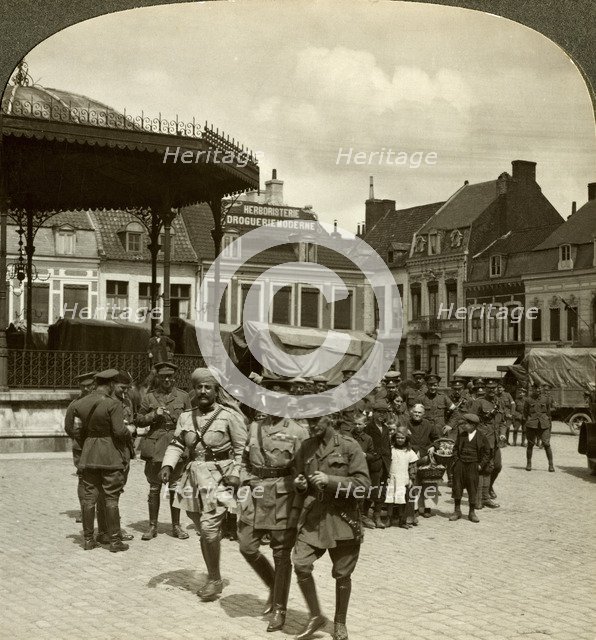 Sir James Willcocks with General Nanten, Market Square, Merville, France, World War I, 1914-1915.Artist: Realistic Travels Publishers