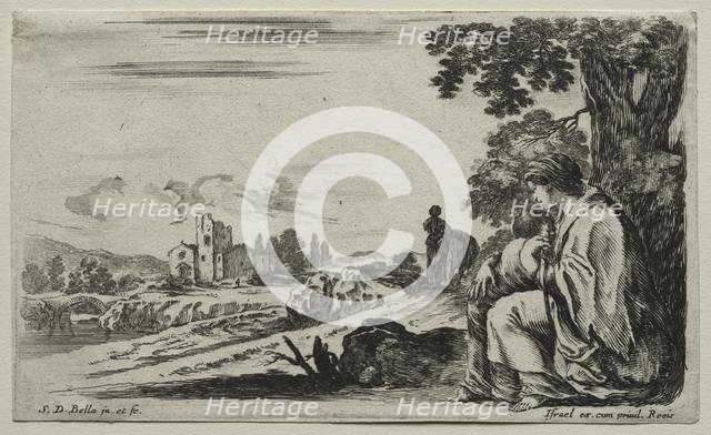Various Figures and Landscapes: A Poor Nurse Seated under a Tree, 1649. Creator: Stefano Della Bella (Italian, 1610-1664).