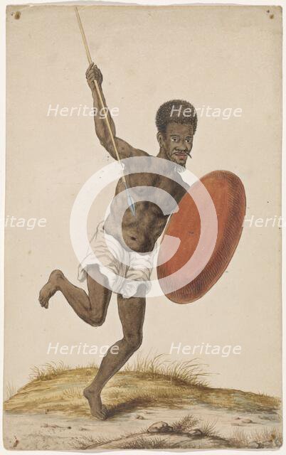 Malagasy warrior with assegai and sheild, c.1675-c.1725.  Creator: Anon.