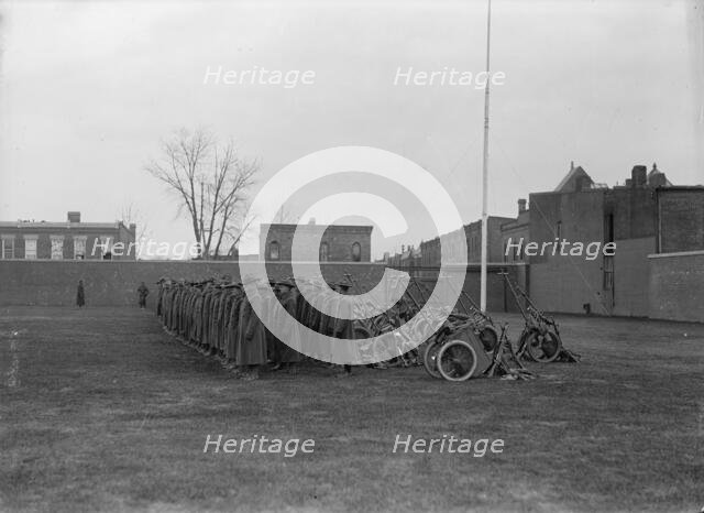 Marine Corps, U.S.N. Machine Gun Unit Demonstration at Ball Park, 1917. Creator: Harris & Ewing.