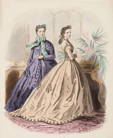 Fashion Plate - Petit Courrier des Dames ' Modes de Paris', 1860-69. Creator: Gilquin fils.