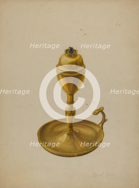 Brass Oil Lamp, c. 1939. Creator: Russell Madole.
