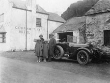 A family standing beside their car, Gorphwysfa Hotel, North Wales, c1920s-c1930s(?). Artist: Unknown