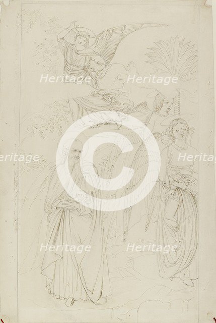 Drawing of Abraham parting from the Angels from Benozzo Gozzoli, 1845. Artist: John Ruskin.