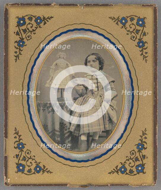 Portrait of girl with doll, about 1850. Creator: Unknown.