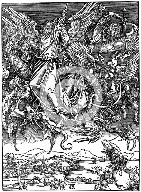 'St Michael Battling with the Dragon', 1498, (1936). Artist: Albrecht Dürer