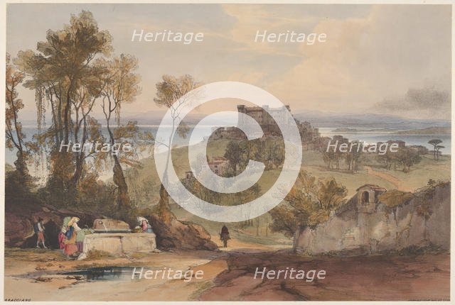Bracciano (Views of Rome and Its Environs, plate 2), 1841. Creator: Edward Lear.