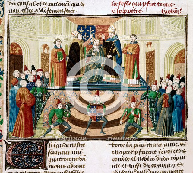 The Coronation of Henry IV of England (Detail of a miniature from the Grandes Chroniques de France by Jean Froissart), ca 1470. Artist: Anonymous  