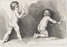 Two nude children standing; from New Book of Children, 1720-60. Creator: Pierre Alexandre Aveline.