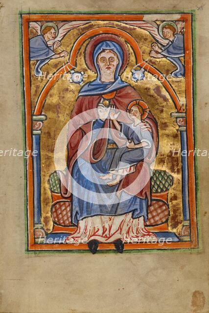 The Virgin and Child Enthroned; Illustrated Vita Christi, with devotional..., about 1190-1200. Creator: Unknown.