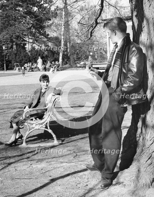 A flirt in the park, Trelleborg, Sweden, 1960. Artist: Unknown