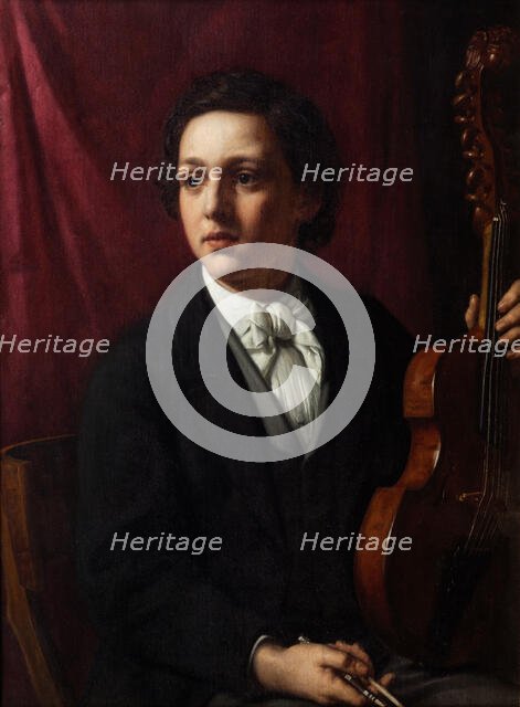 A young musician with his violin. Portrait of F. Rung (1854-1914), c1869. Creator: Holger Roed.