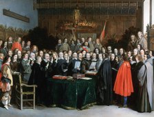'The Swearing of the Oath of Ratification of the Treaty of Münster', 1648. Artist: Gerard Terborch II