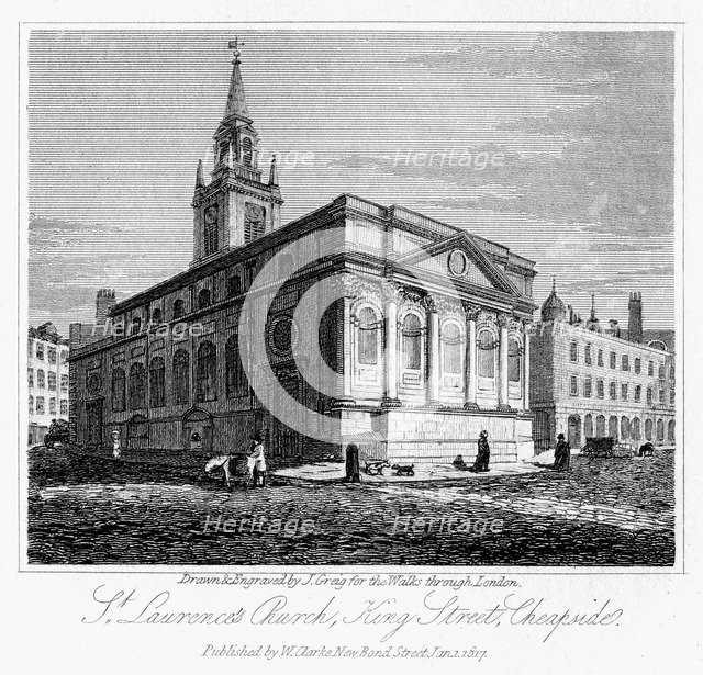 St Laurence's Church, King Street, Cheapside, City of London, 1817.Artist: J Greig