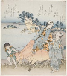 Woman riding an ox, Japan, 1829. Creator: Hokusai.