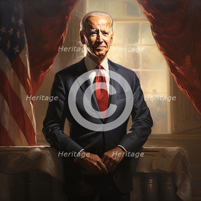 AI IMAGE - Portrait of Joe Biden in the Oval Office, 2023. Creator: Heritage Images.