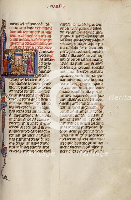 Initial L: Four Men Gathered around a Tower; Vidal Mayor, about 1290-1310. Creator: Unknown.