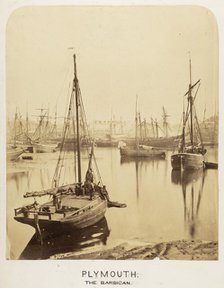 Fishing boats in the harbour at Plymouth, with the Barbican in the background, 1855-1860. Creator: WJ Cox.