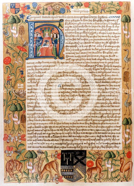 Henry VII's first act of parliament with an initial portrait of the king, late 1480s. Artist: Unknown