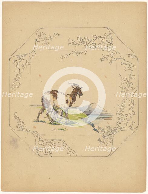 Design for model 'square' board with a suckling goat, c.1875-c.1880. Creator: Albert Louis Dammouse.