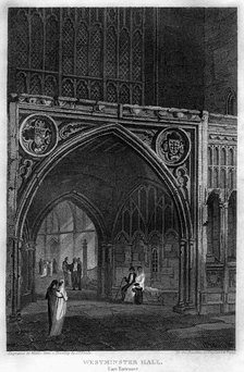 East entrance to Westminster Hall, London, 1815.Artist: Wallis