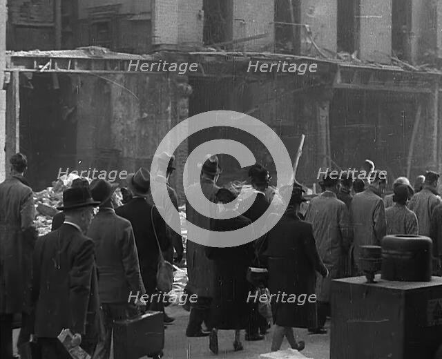 Crowds Looking at Bombed Out Buildings, 1940. Creator: British Pathe Ltd.