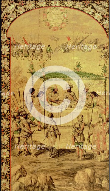 American Conquest, Hernán Cortés command to destroy the ships, top, and Cortés meets with ambassa…