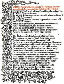 'Kelmscott Press: Page from The Tale of Beowulf Printed in the Troy Type', c.1895, (1914).  Artist: William Morris.