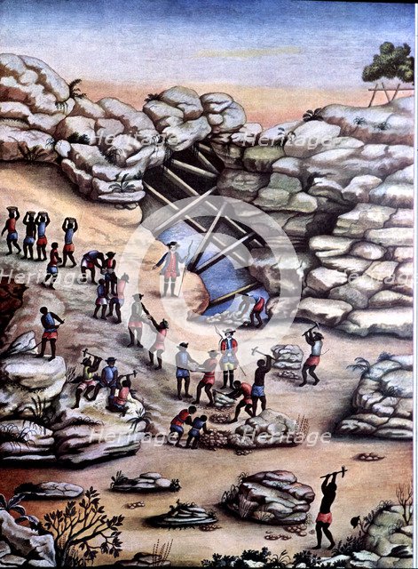 Workers in diamond mines, 18th century engraving.