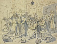 A man is born with twins; he scratches behind his ears because of the abundant blessing..., 1668. Creator: Unknown.