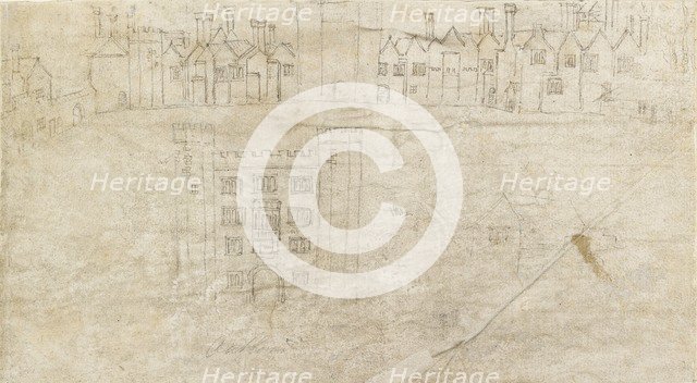 Buildings along the South front of Oatlands Palace, c1550s. Artist: Anthonis van den Wyngaerde.