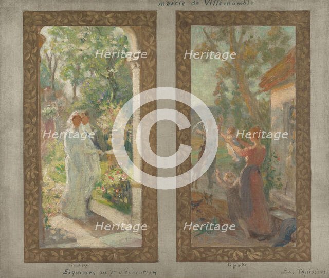 Sketch for the town hall of Villemonble : Marriage, Family, c.1913.  Creator: Edmond Tapissier.