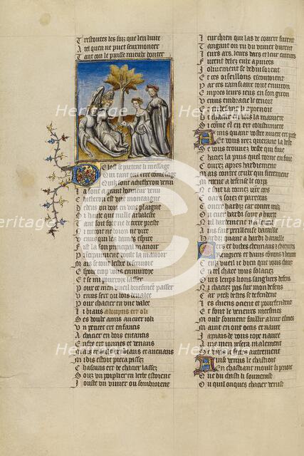 Two Messengers from the God of Love Delivering a Letter to Venus; Roman de la Rose, about 1405. Creator: Unknown.