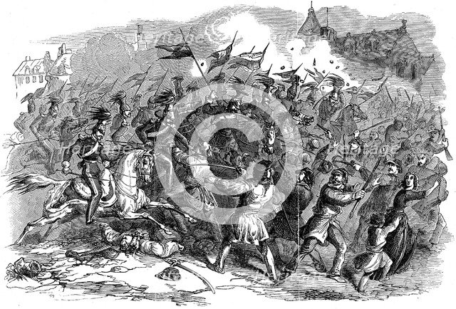 Troops charging the crowds in Berlin, Revolution in Prussia, March 1848. Artist: Unknown