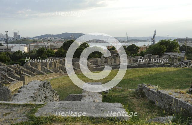 Partial view of the amphitheater ruins, ancient city of Salona, Solin, Croatia, 2018.  Creator: Unknown.