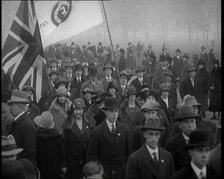 A Crowd of People Carrying Flags. Flags read  'British Fascists', 1924. Creator: British Pathe Ltd.