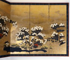 Pair of screens with 6 panels with gold background, Edo period, Japanese, 1600-1867. Artist: Unknown
