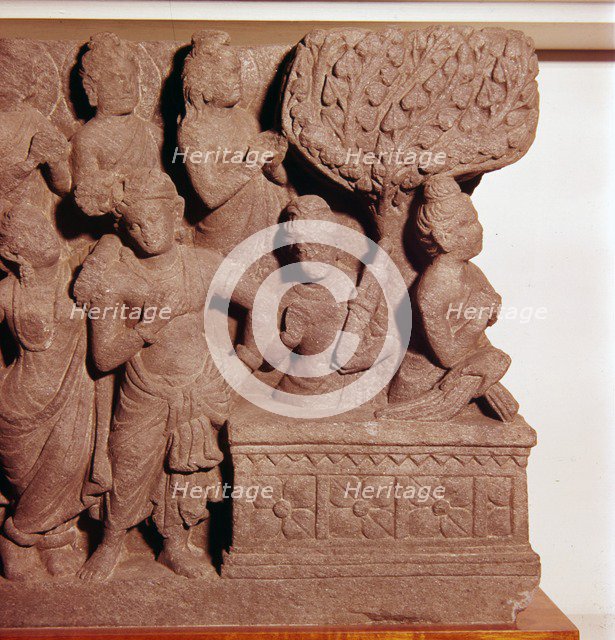 Panel from The Bodhimanda, Buddha prepares for enlightenment, c2nd-3rd century Artist: Unknown.