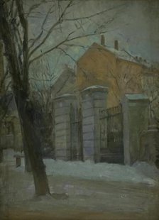 The Gate of Assistens Cemetry in Copenhagen. Winter, 1885-1889. Creator: Albert Gottschalk.