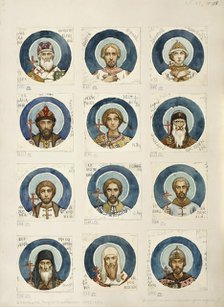 Medallions with Russian Saints (Study for frescos in the St Vladimir's Cathedral of Kiev), 1884-1889. Artist: Vasnetsov, Viktor Mikhaylovich (1848-1926)
