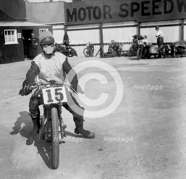 A rider at Lea Bridge speedway circuit, Leyton, London, 1928. Artist: Bill Brunell.
