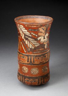 Beaker Depicting Rows of Figures with Weapons and Band of Human Faces, 180 B.C./A.D. 500. Creator: Unknown.