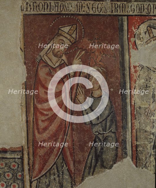 Saint Ermengol exorcising a demon-possessed', mural passed to canvas, around 1300.