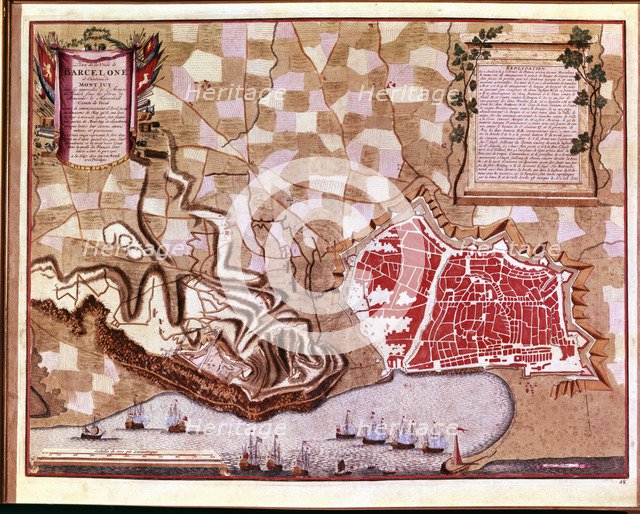 Map of the city of Barcelona in 1706, during the siege of the French fleet to coincide with the c…