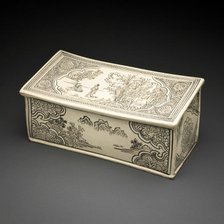 Rectangular Pillow with Figural and Landscape Scenes, Double-Lotus..., Jin dynasty, 13th cent. Creator: Unknown.