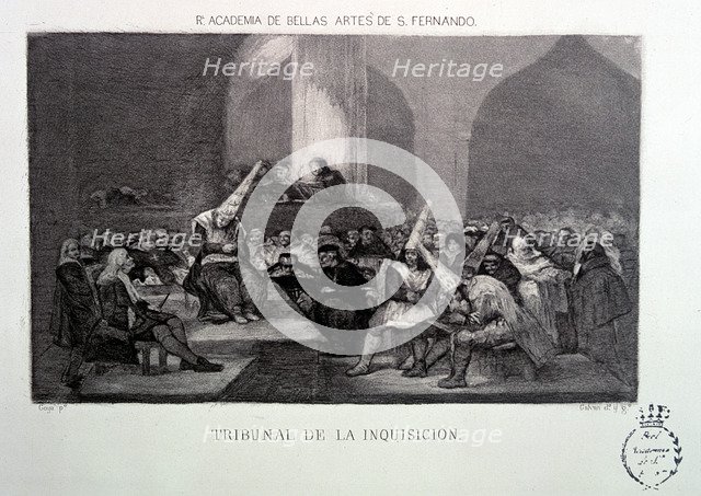  'Court of the Inquisition', engraving from the Calcografía Nacional made from a painting by Fran…