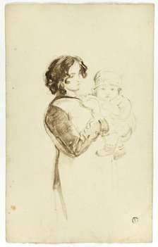 Young Woman Holding Baby, c. 1830. Creators: Thomas Jones Barker, Thomas Barker.