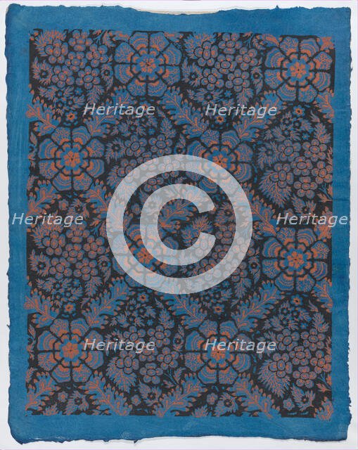 Sheet with overall floral pattern on blue background, late 18th-mid-..., late 18th-mid-19th century. Creator: Anon.