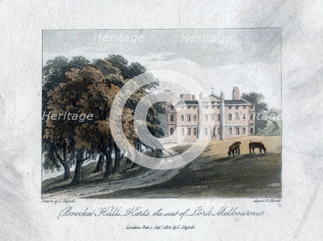 'Brocket Hall, Herts, the seat of Lord Melbourne', 1817.Artist: Daniel Havell