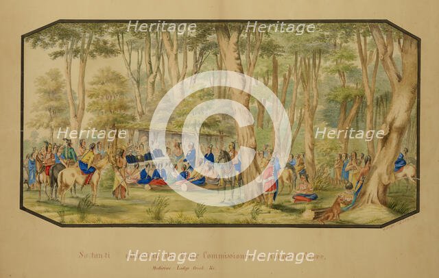 Sa-tan-ti Addressing the Peace Commissioners at Council Grove, Medicine Lodge Creek, 1867. Creator: Hermann Stieffel.